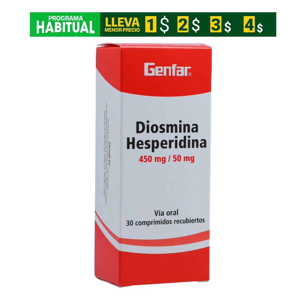 Diosmina 450 Mg/Hesperidina 50 Mg Caja X 30 Tabletas Recubiertas