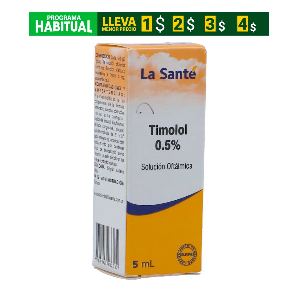 Timolol 0.5% Solución Oftalmica La Santé Frasco X 5Ml