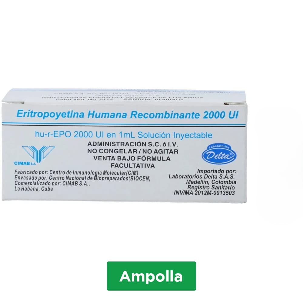 Eritropoyetina Humana Recom 2000Ui/Ml Solución Inyectable Delta X 1 Ampolla