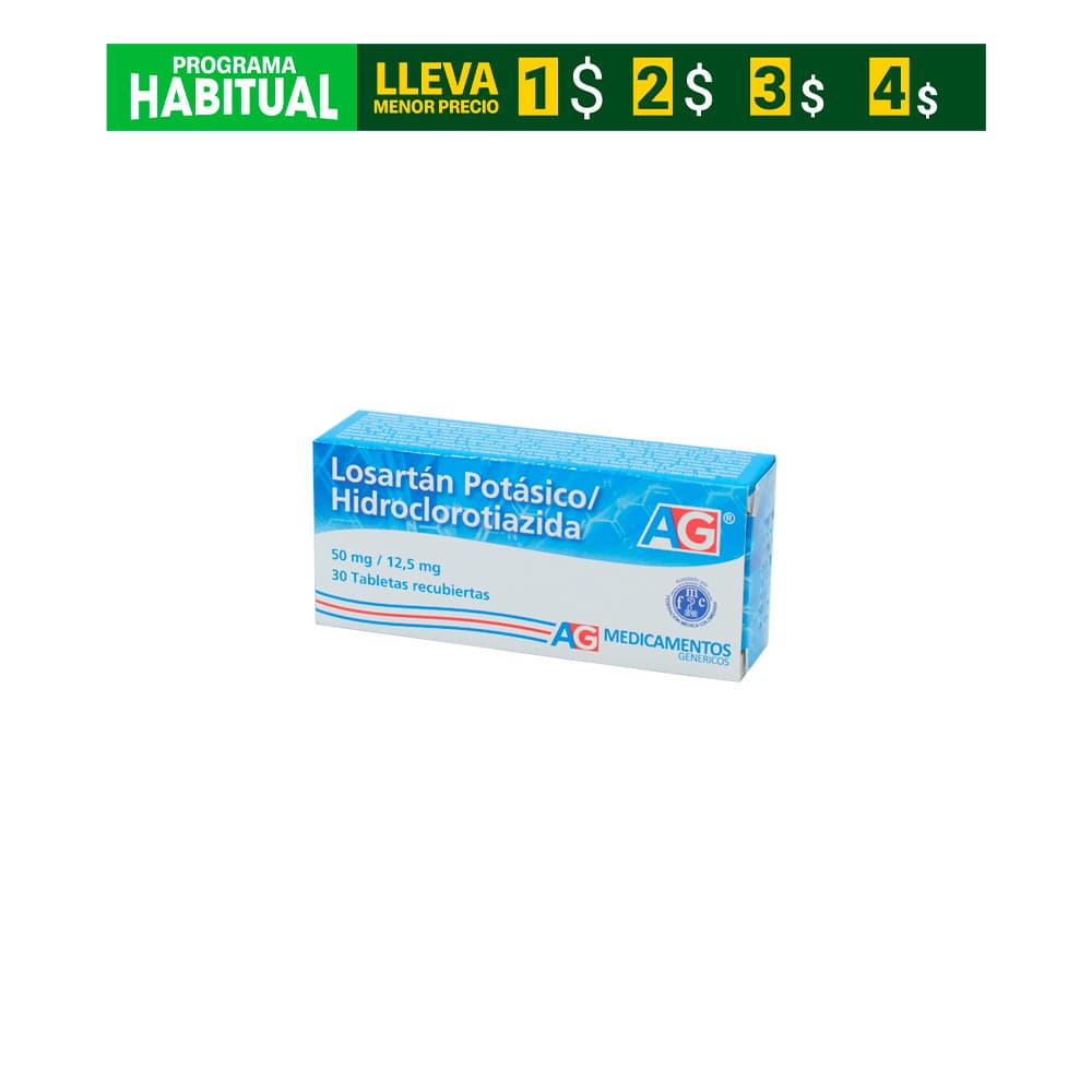Losartan Potásico + Hidroclorotiazida Tabletas Recubiertas (12.5+50)Mg Caja X 30