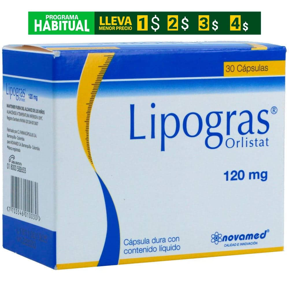Lipogras Orlistat Cápsulas Duras Con Contenido Líquido 120Mg Caja X 30
