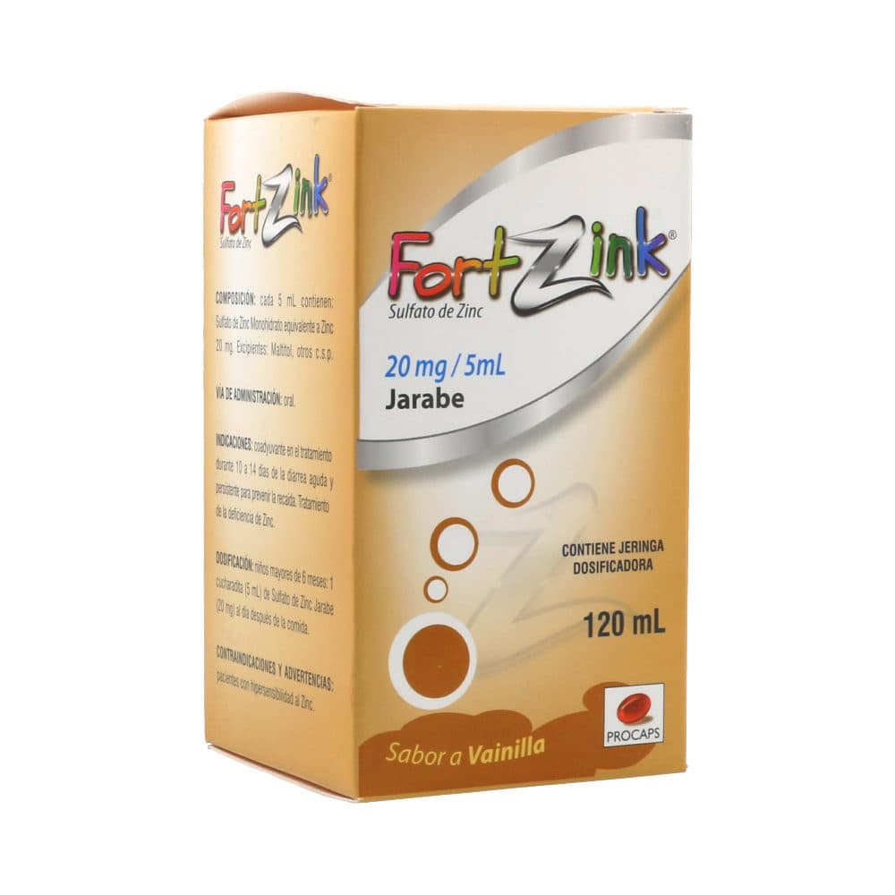 Fortzink 20Mg/5Ml Jarabe Procaps Frasco X 120 Ml Vainilla