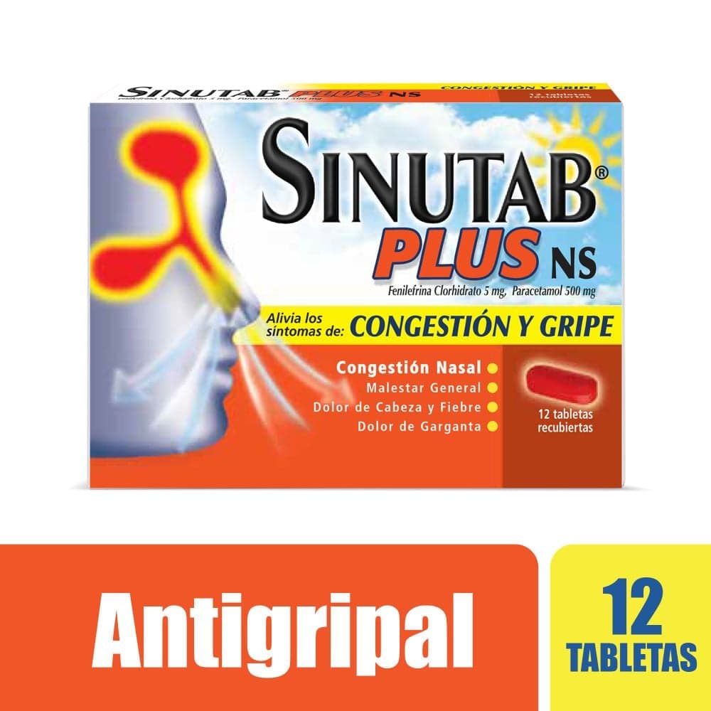 Sinutab Plus Ns Congestión Y Gripe Tabletas Recubiertas (500+5)Mg Caja X 12