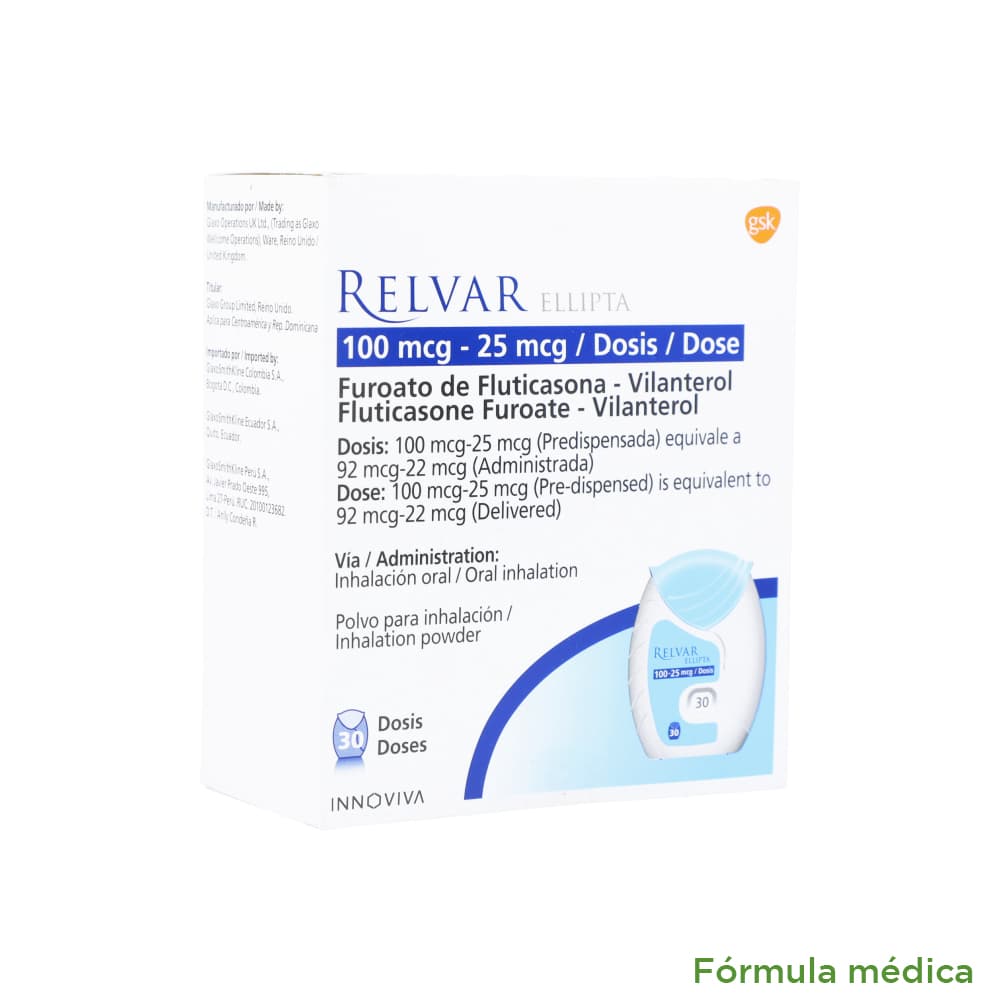 Relvar Ellipta Polvo Inhalación Oral (100+25) Mcg Frasco X 30 Dosis