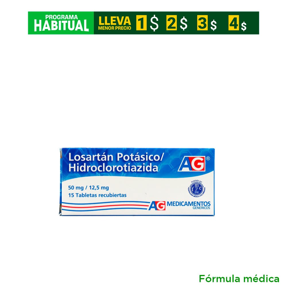 Losartan + Hidroclorotiazida (12.5+50)Mg Tabletas Recubiertas Caja X 15 Ag