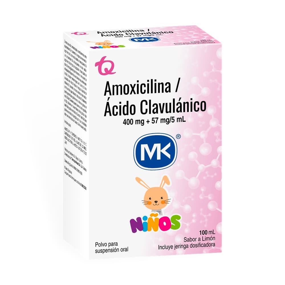 Amoxicilina+Clavulanico Acido Ninos (400+57)Mg/5Ml(8+1.14)% Polvo Suspension Oral Caja X 1Frascox100Ml+Jer Mk Limon