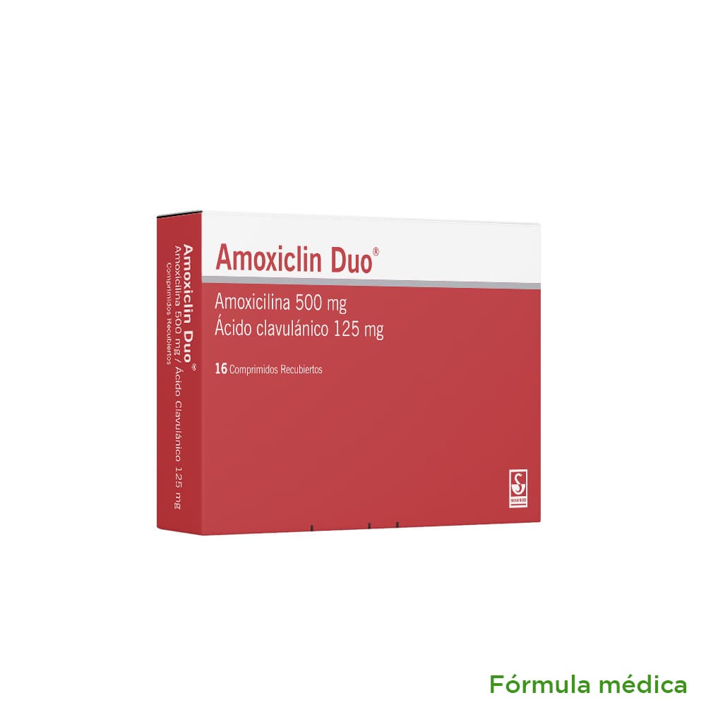 Amoxiclin Duo (500+125)Mg Tabletas Recubiertas Caja Por 16