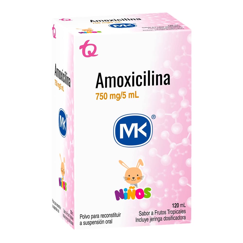 Amoxicilina 750Mg/5Ml(15%) Polv Susp Oral Fco X 120 Ml Mk Frutos Tropicales