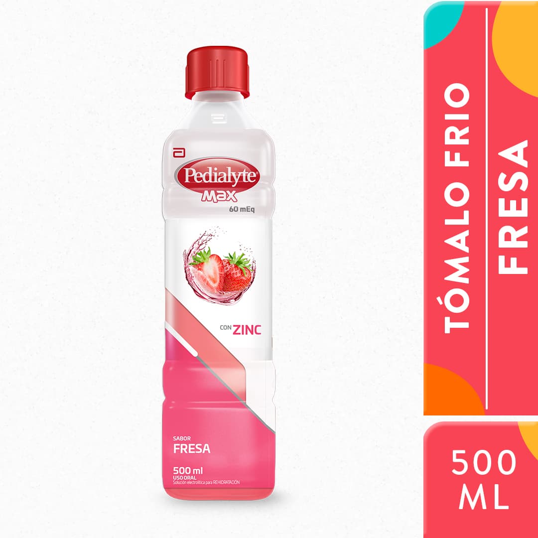 Suero Pediátrico Pedialyte Max 60 con Zinc Sabor Fresa 500 ml