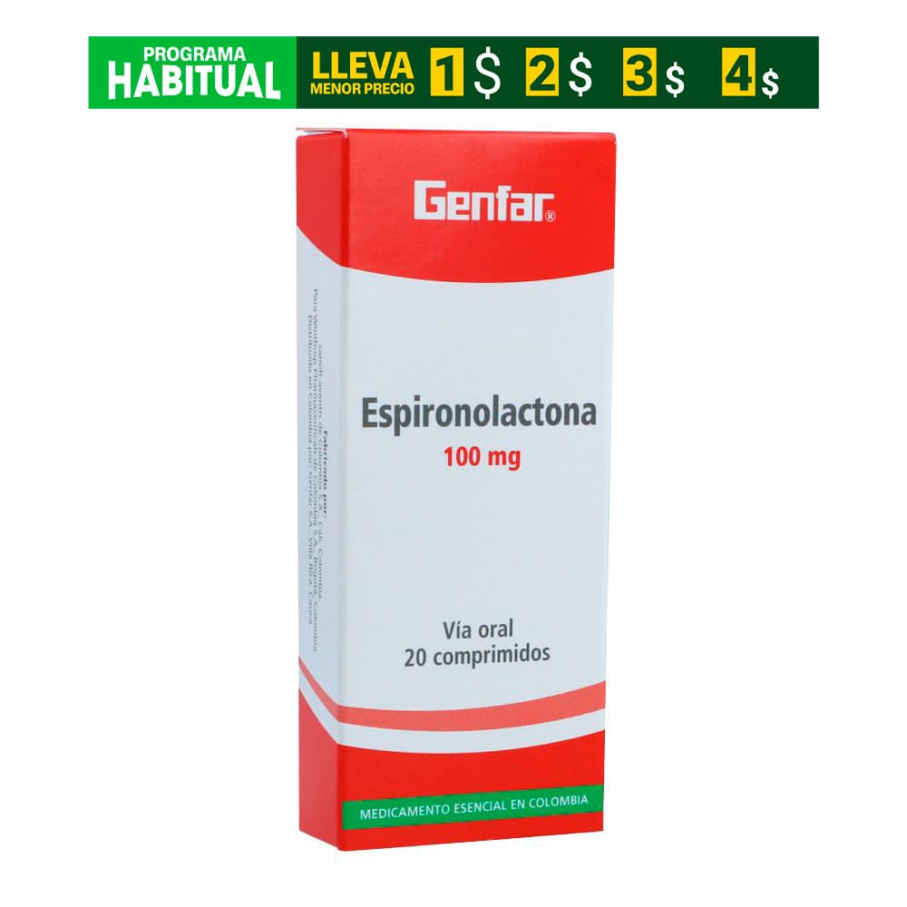 Espironolactona 100Mg Caja X 20 Tabletas