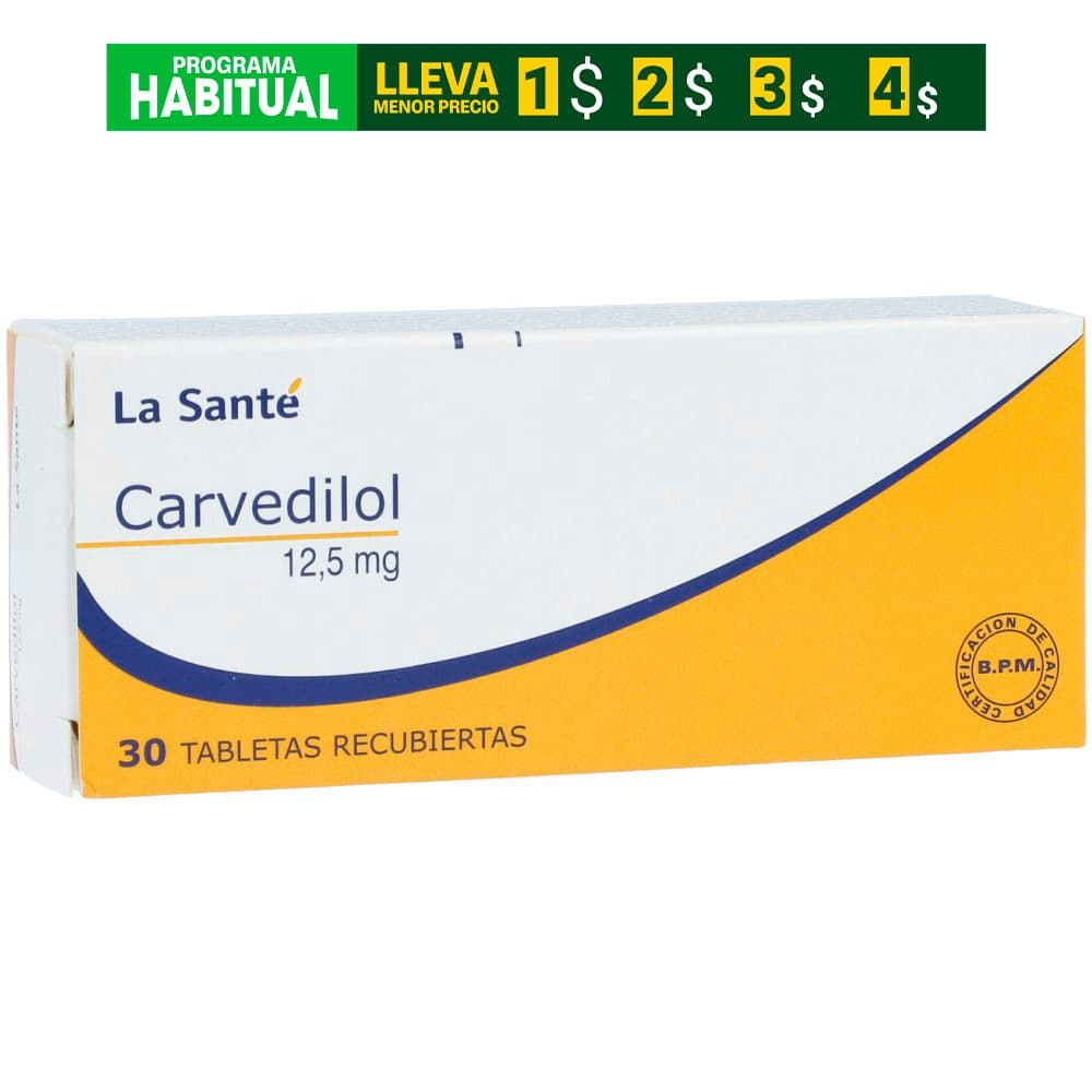 Carvedilol Tabletas Recubiertas 12,5Mg Caja X 30
