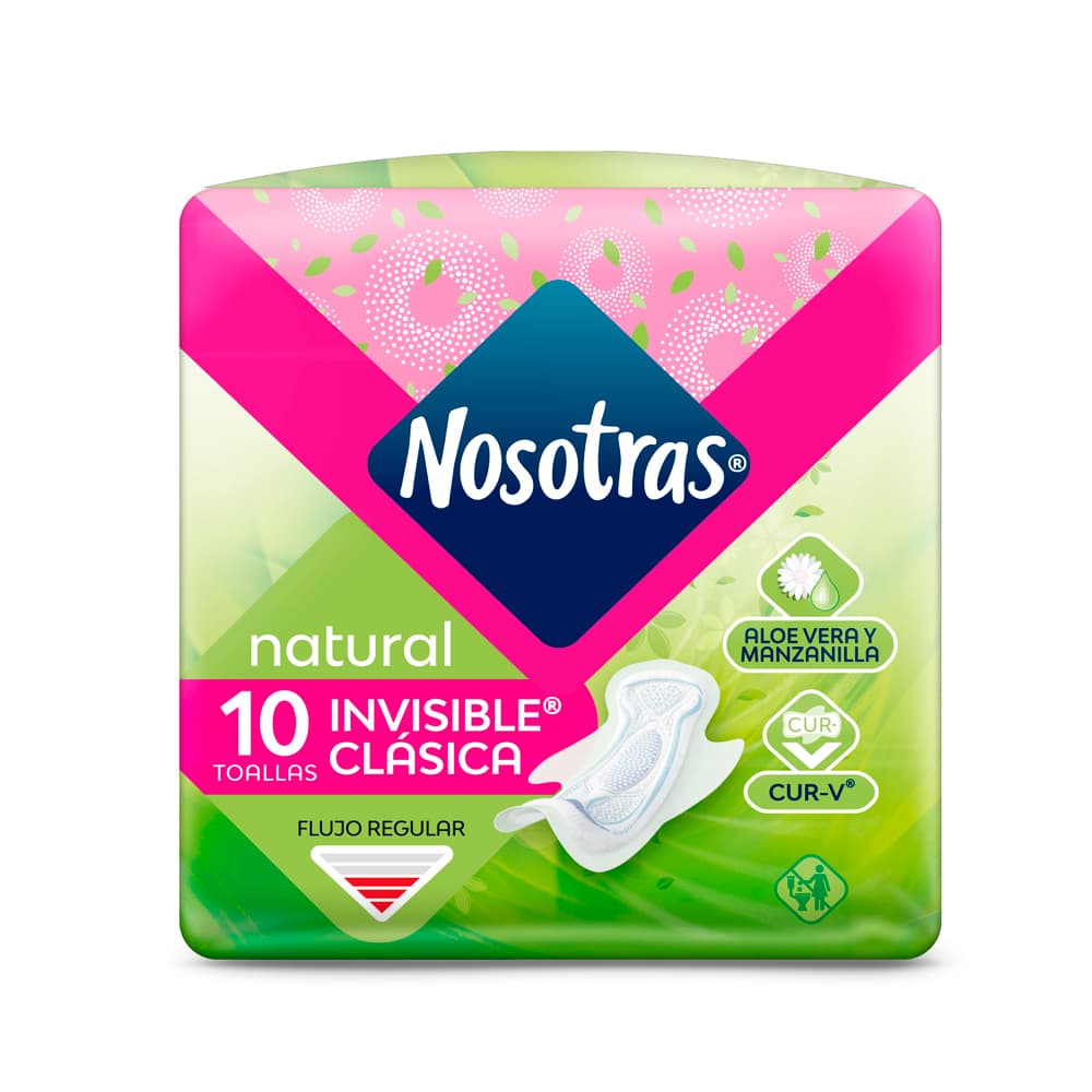 Toallas Nosotras Natural Invisible Clasica Cur V Paquete X 10
