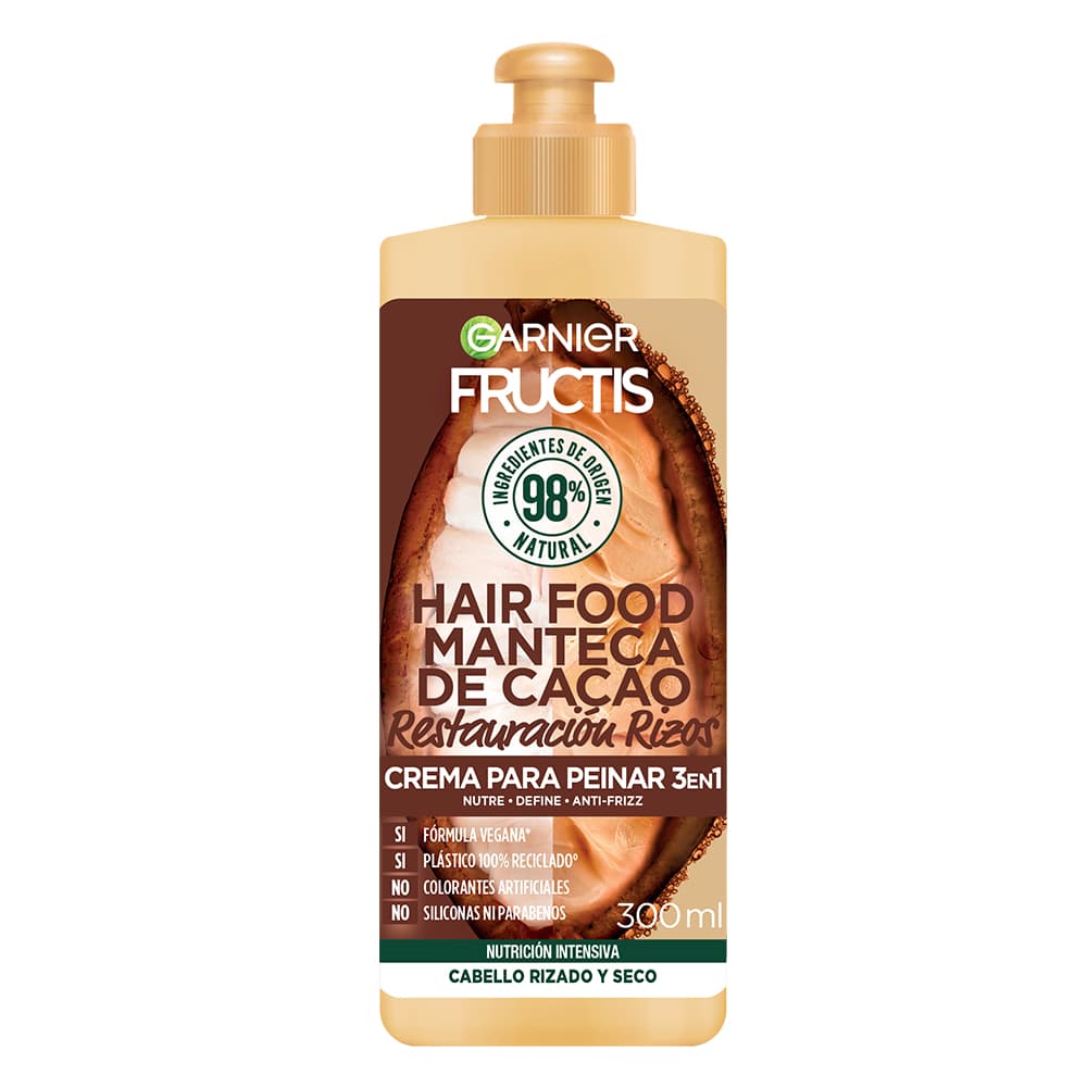 Crema Para Peinar Garnier Hair Food Manteca De Cacao Reparación De Rizos X300Ml