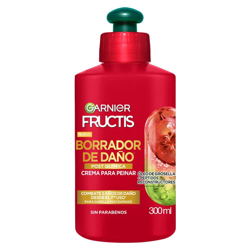 Crema Para Peinar Garnier Fructis Borrador De Daño Post Quimica Para Cabello Muy Dañado 300 Ml