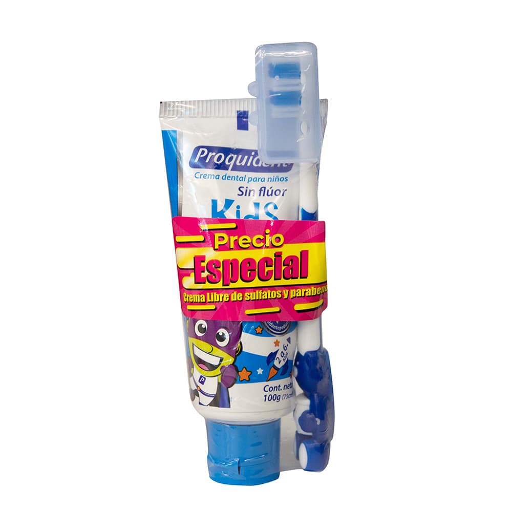 Crema Dental Para Niños Con Cepillo Proquident Tubo X 75Ml Sin Fluor Chicle