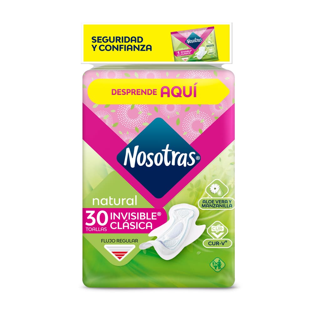 Toallas Nosotras Natural Invisible Clasica Tela Paquete X 30
