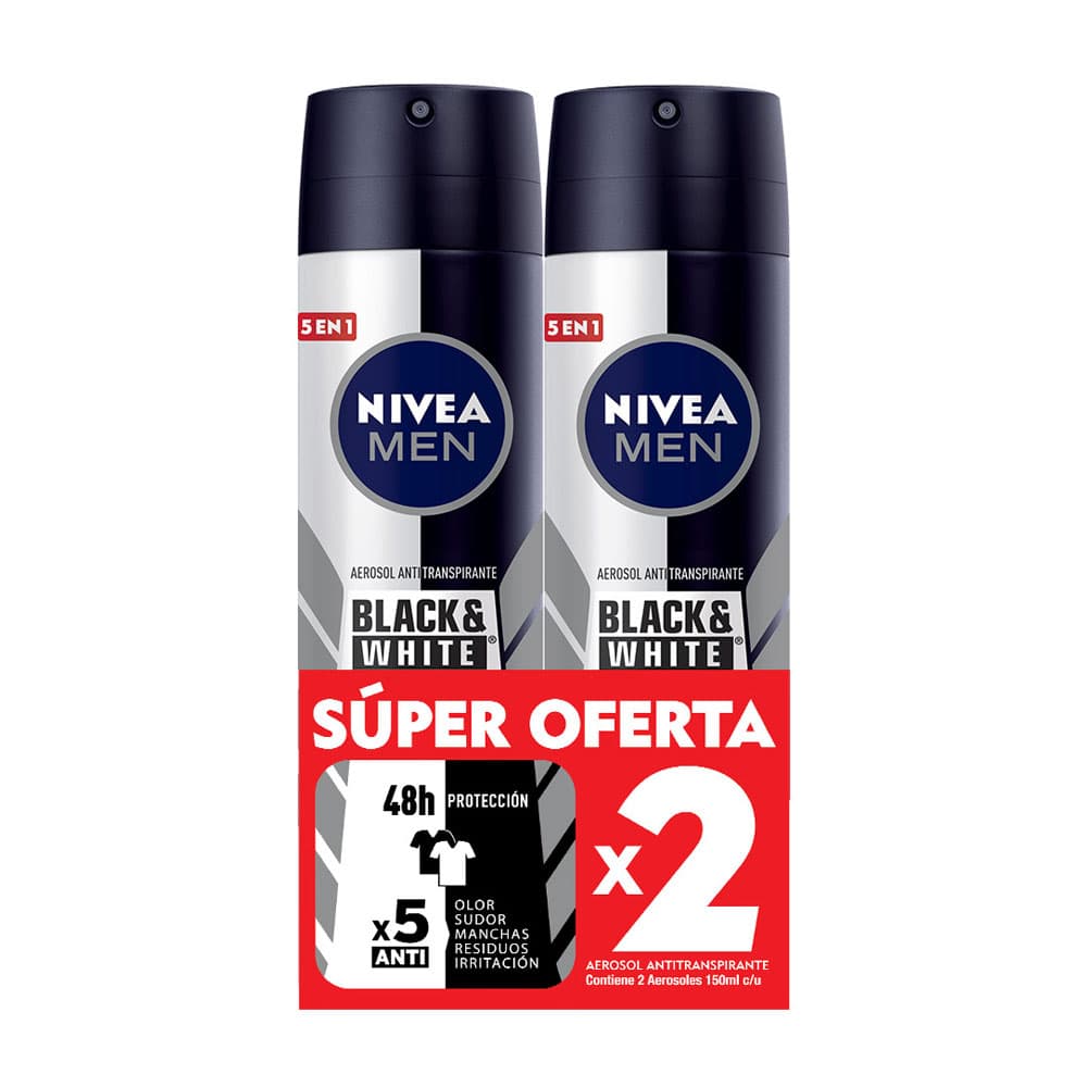 Promo Desodorante Nivea Men Black White Invisible Paquete X 2 Frascos X 150Ml