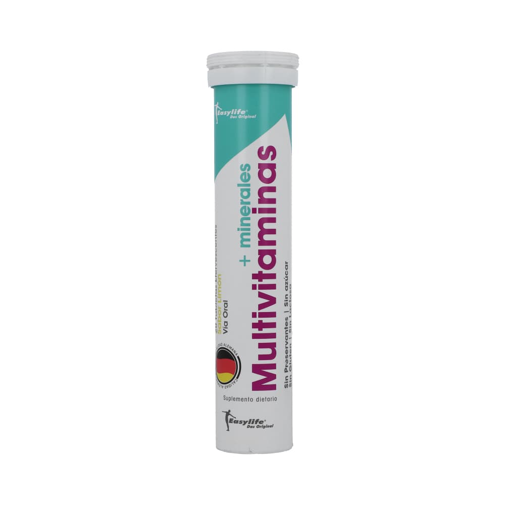 Multivitaminas + Minerales Tabletas Efervescentes Sabor Limon Tubo X 20
