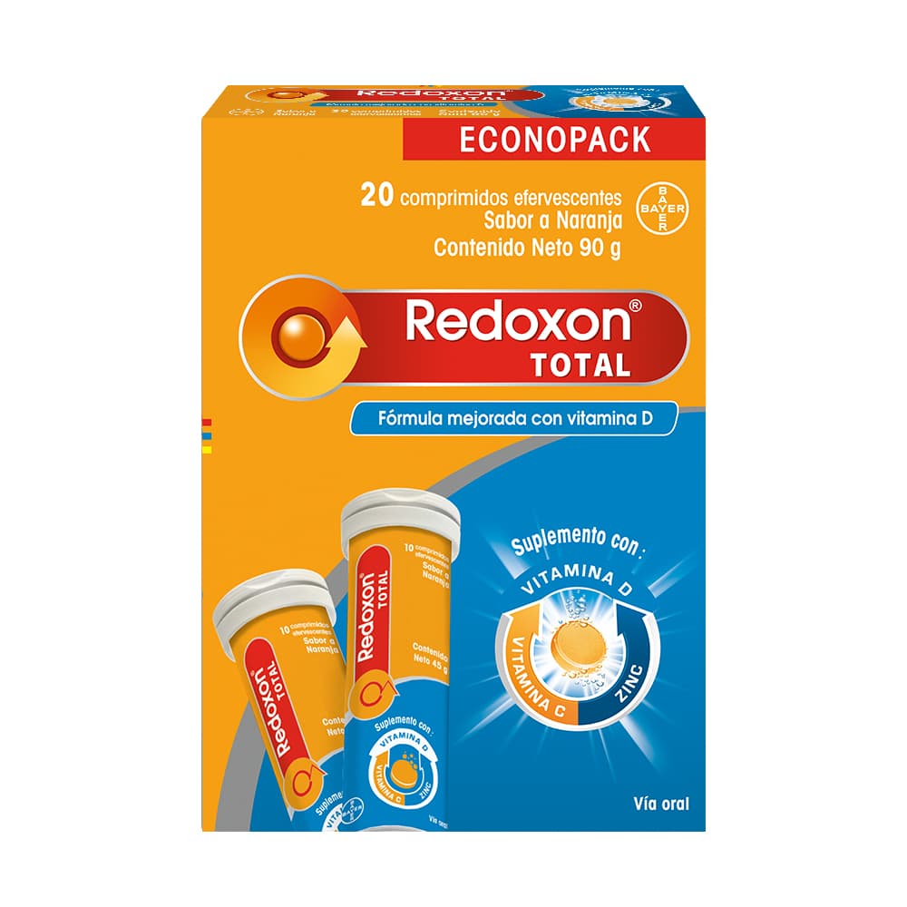 Econopack Redoxon Total Sabor Naranja Tabletas Efervecentes Paquete X 2 Tubos X 10 Unidades