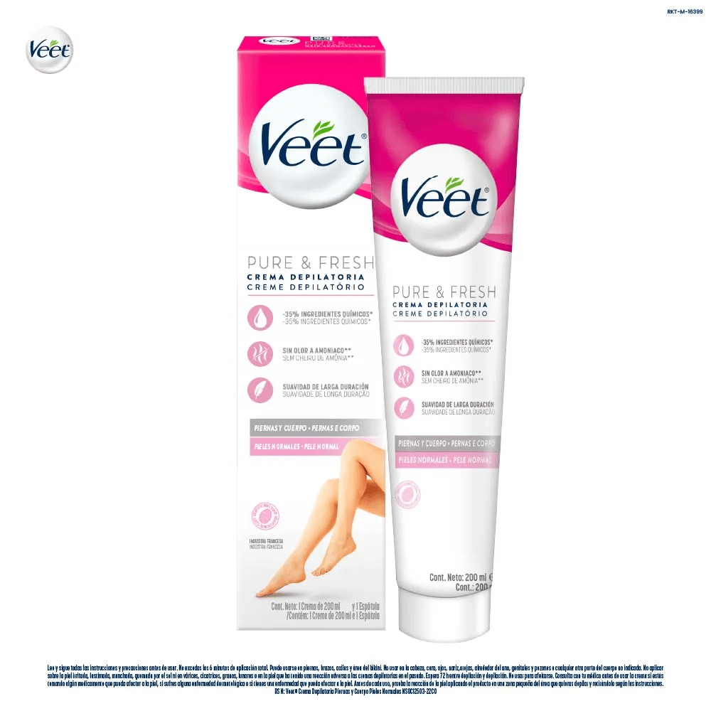 Crema Depilatoria Veet Pure Y Fresh Pieles Normales Tubo Por 200Ml