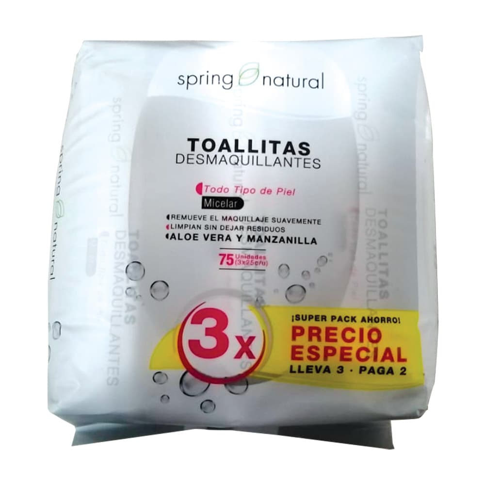 Promo Toallitas Desmaquillantes Spring Natural Todo Tipo De Piel - Paquete X 1