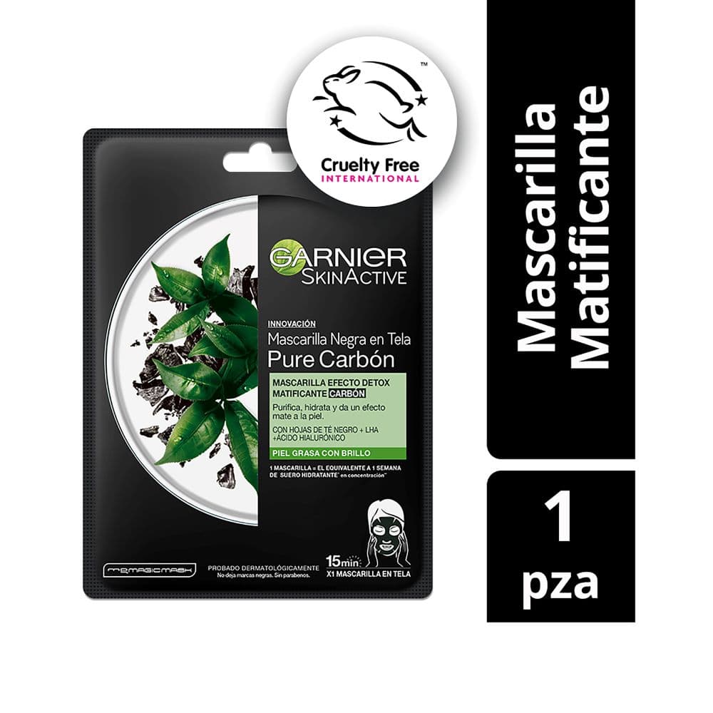 Mascarilla Negra En Tela Garnier Skin Active Efecto Detox Matificante Carbón 28 Gr