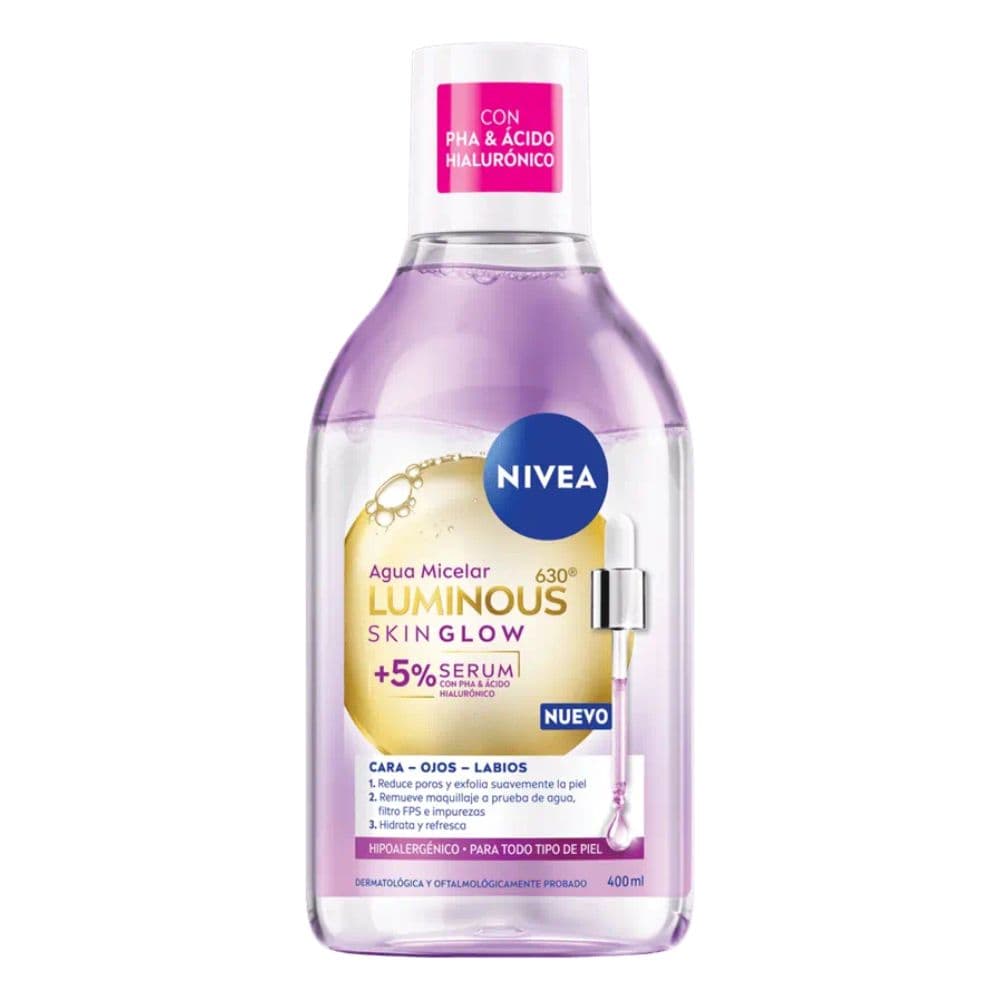 Agua Micelar Nivea Luminous 630 Skin Glow +5% Serum 400 Ml