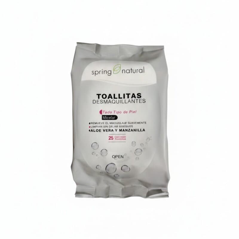 Toallitas Desmaquillantes Spring Natural Todo Tipo De Piel Micelar Paq 25 Aloe Vera Y Manzanilla