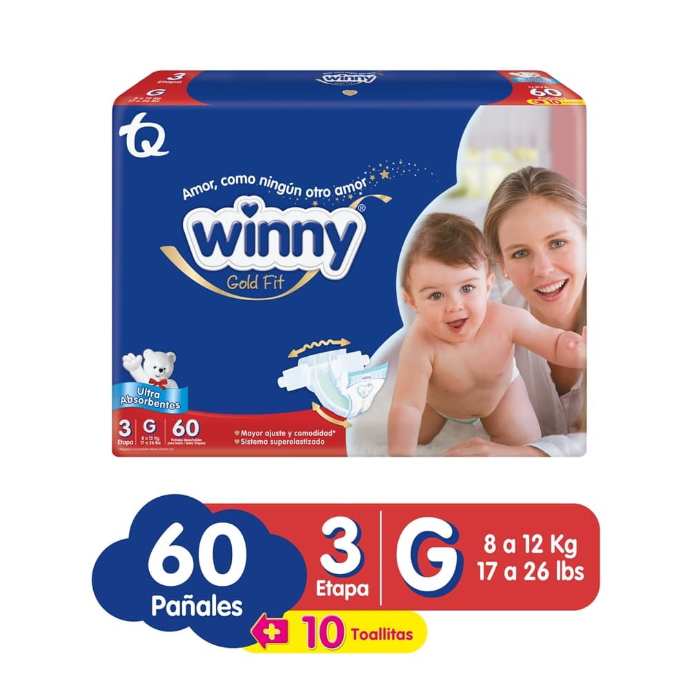 Promo Panal Winny Gold Paquete X 60 Un + 10 Toallitas Etapa 3 G