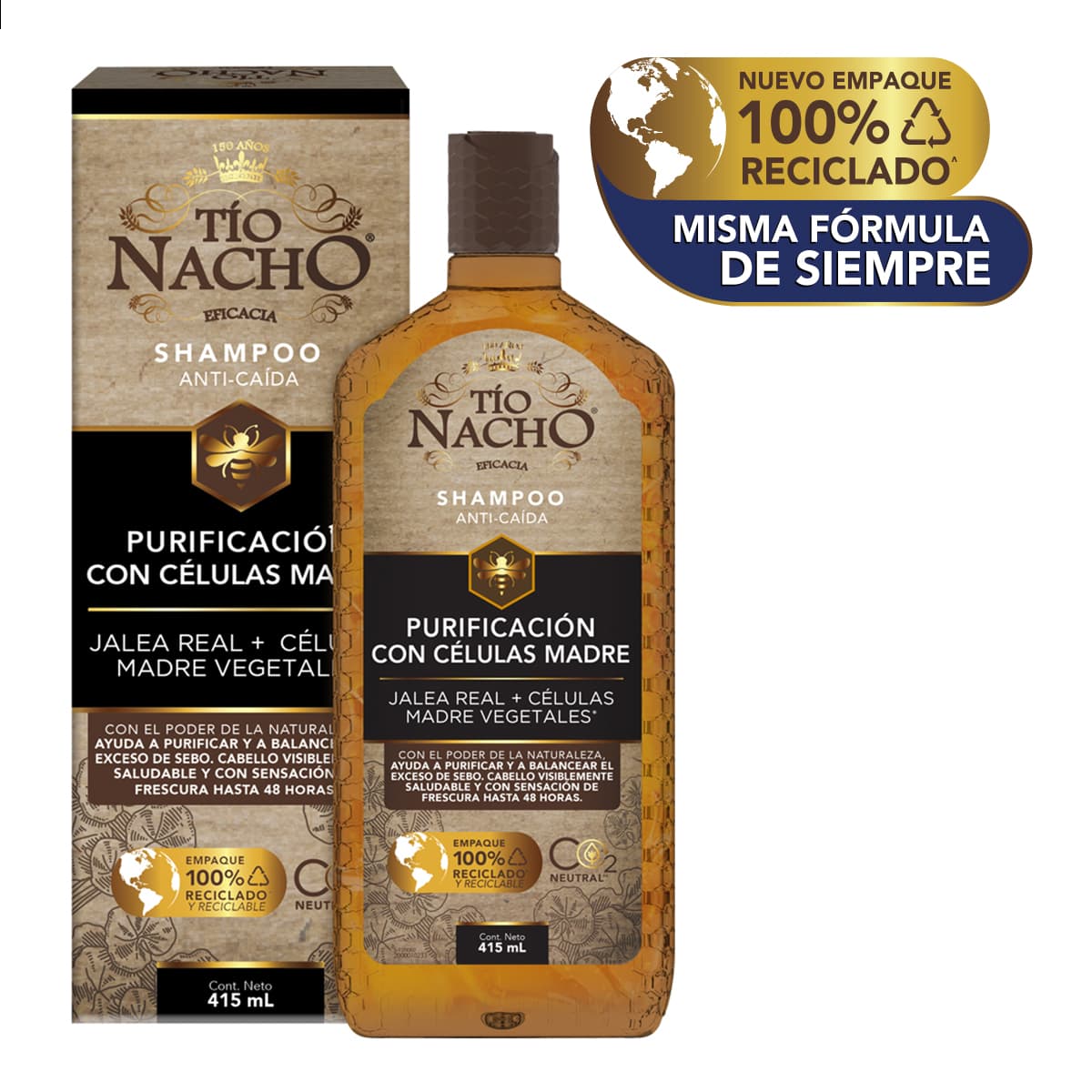 Shampoo Anticaida Tio Nacho Purificacion Con Celulas Madre Frasco X 415Ml