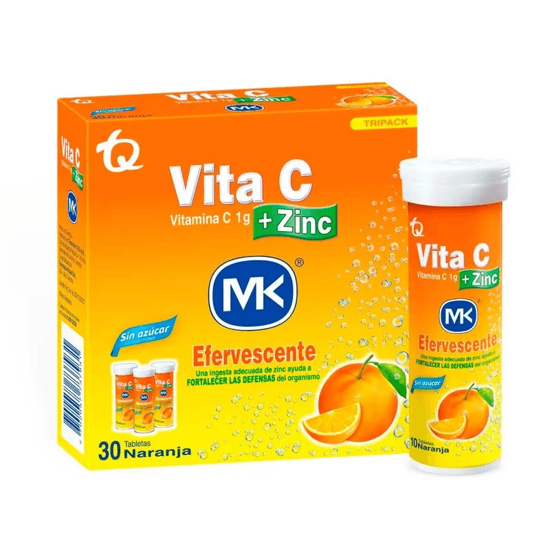 Tripack Vitac+Zinc Mk Sin Azucar Tableta Efervecente Caja X 3Tubox10Tableta Naranja