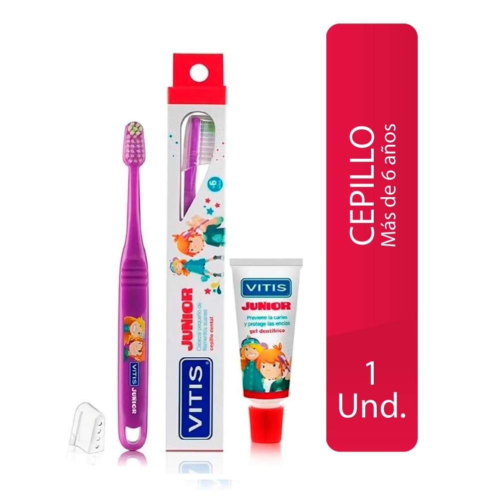 Cepillo Dental + Pasta Dentrifica Vitis Junior Cabezal Pequeno Suave Kit X 1Cepillo+Tubox15Ml