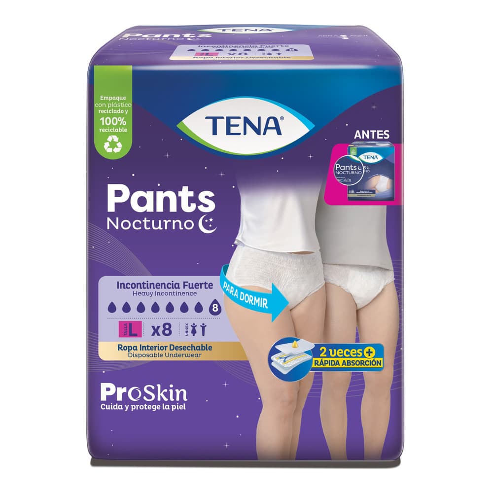 Pants Nocturno Tena Ropa Interior Absorbente Desechable Paquete X 8 Talla L
