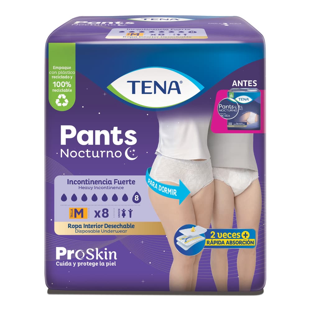 Pants Nocturno Tena Ropa Interior Absorbente Desechable Paquete X 8 Talla M