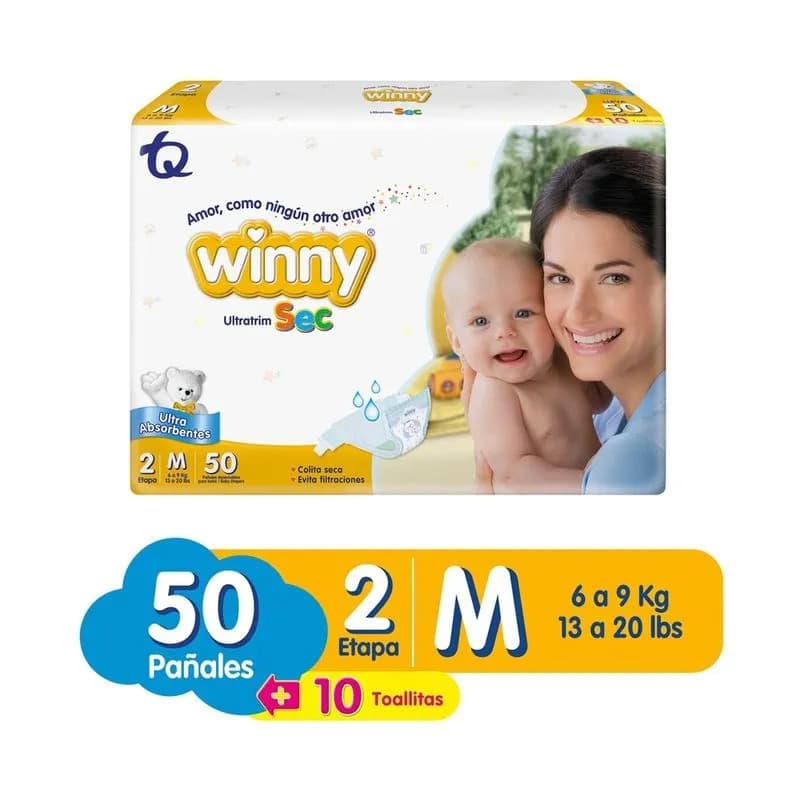 Promo Pañal+Toallitas Winny Ultratrim Sec Etapa 2 Paquete 50 Pañales+10Toallitas