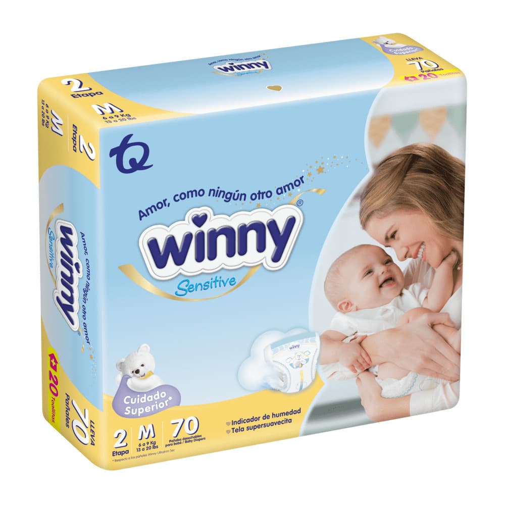 Promo Panal+Toallitas Winny Sensitive Etapa 2 Paquete X 70 Panales+20Toallitas
