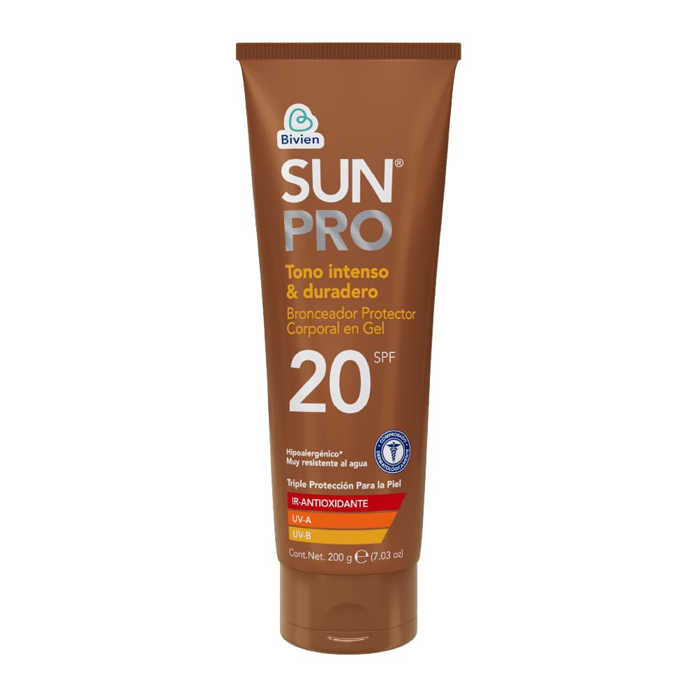 Bronceador Protector Corporal En Gel Sun Pro Tono Intenso Y Duradero Spf 20 Tubo X 200Gr