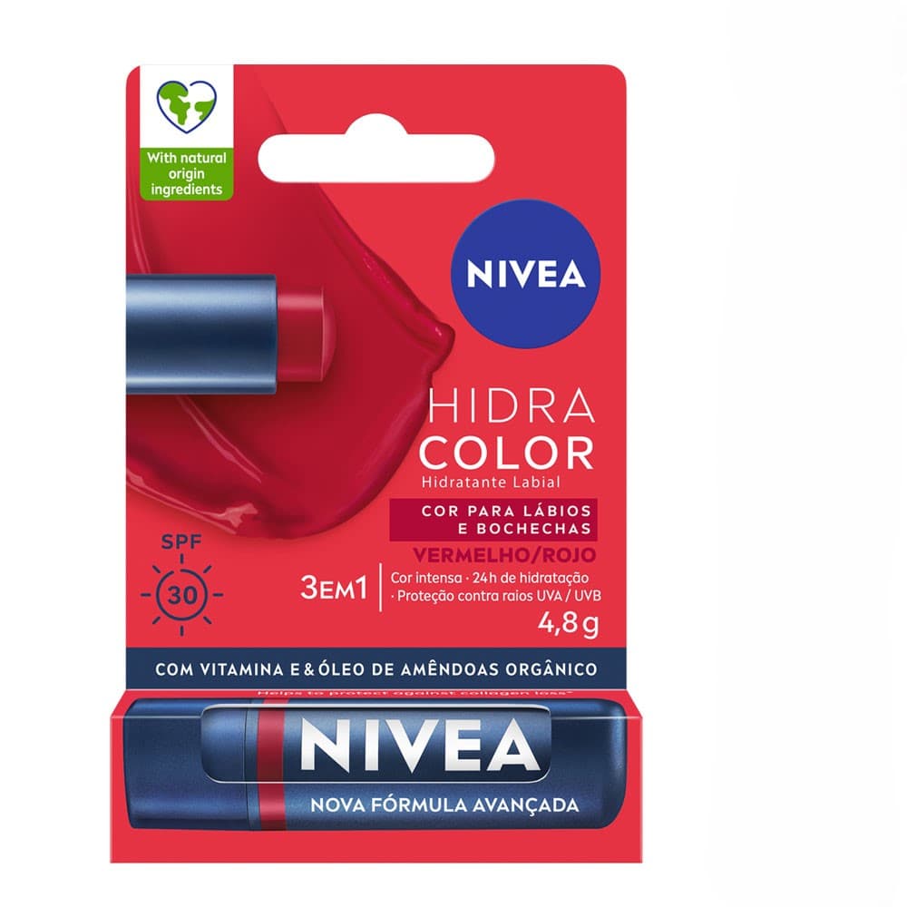 Hidratante Labial Nivea Hidra Color Fps 30 Tubo X 4.8Gr Rojo