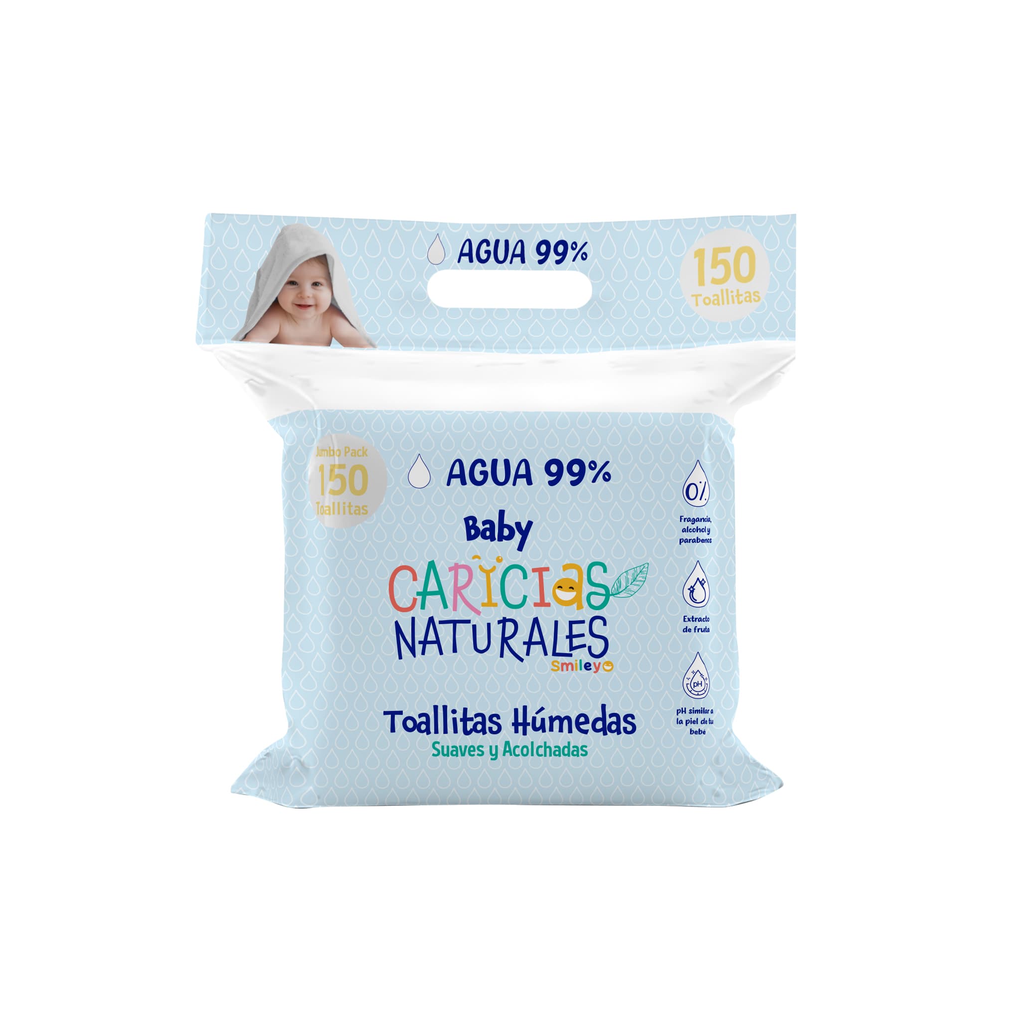 Promo Toallitas Humedas Baby Caricias Naturales Smiley Jumbo Pack Agua 99% Paquete X 150
