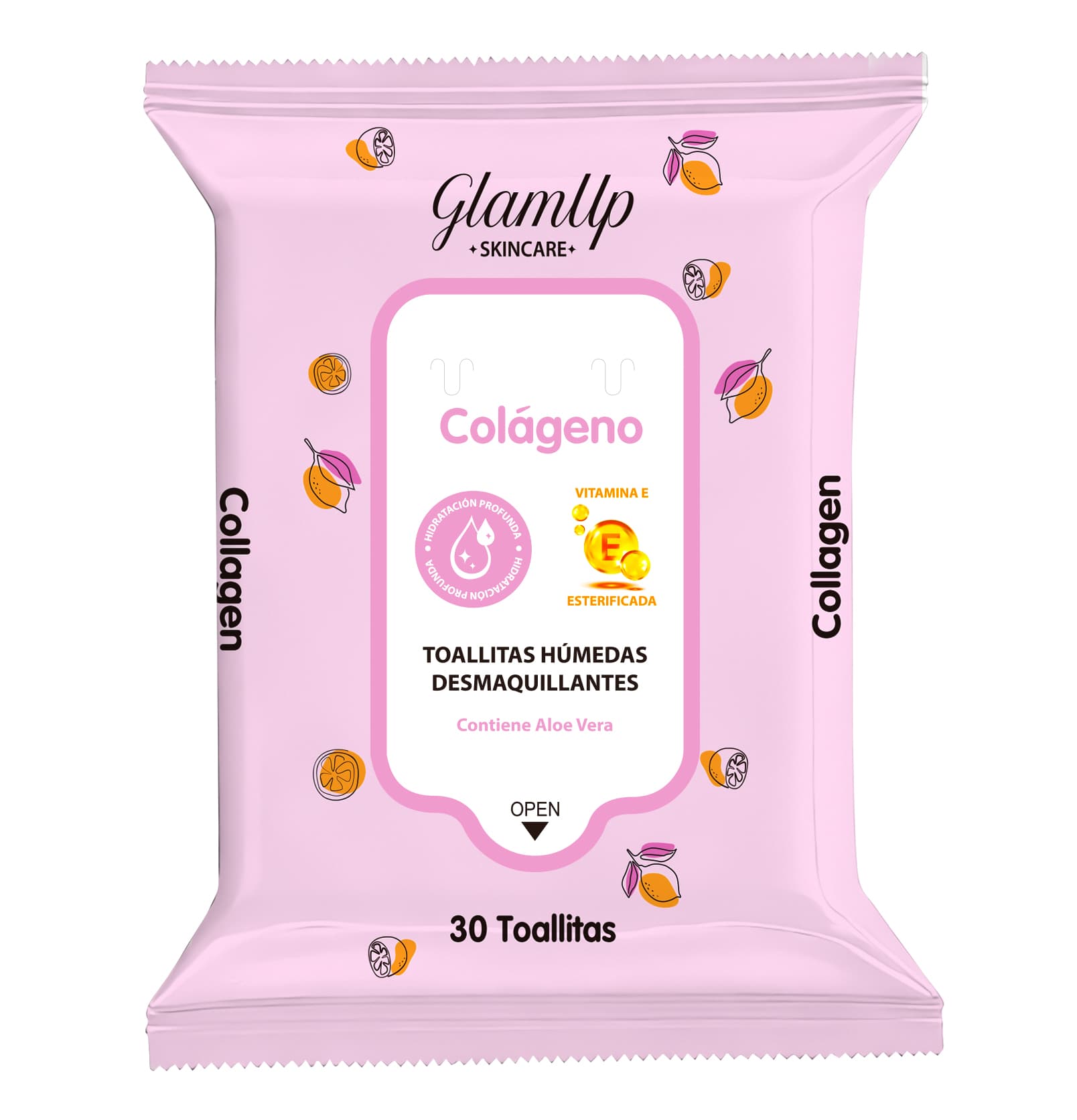 Toallitas Humedas Desmaquillantes Glamup Skincare Colageno Paq X 30