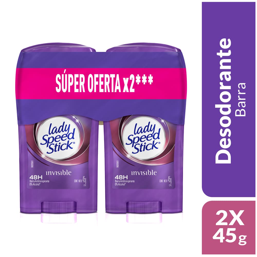 Promo Desodorante Lady Speed Stick Invisible 48H X2Und X 45G