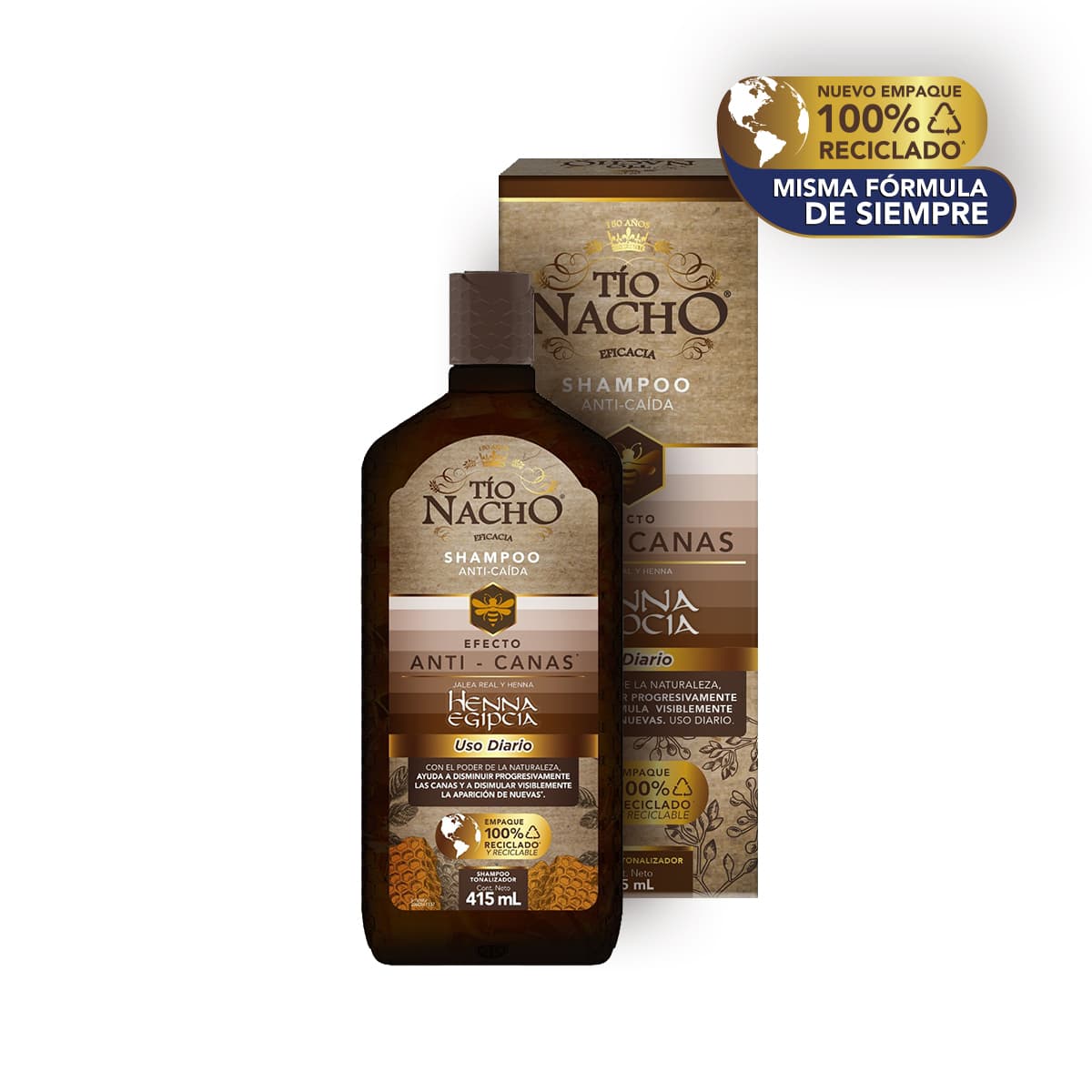 Shampoo Henna Egipcia Tio Nacho Anti Canas Tonalizador Frasco X 415Ml