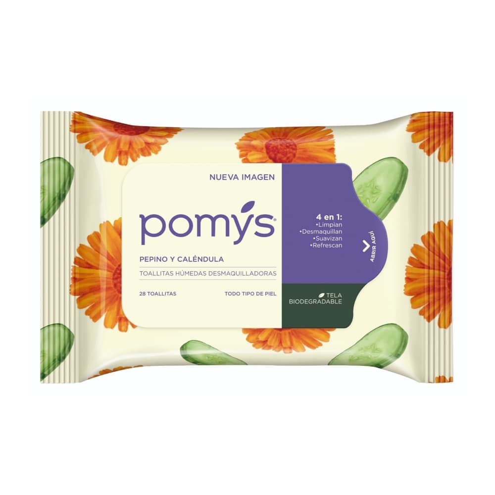 Toallas Humedas Desmaquillantes Pomys Pepino Y Calendula Paquete X 28 Unidades