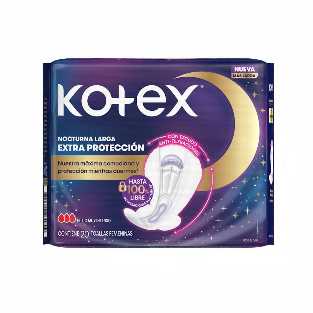 Toallas Femeninas Kotex Nocturna Larga Extra Proteccion Paq X 20Und