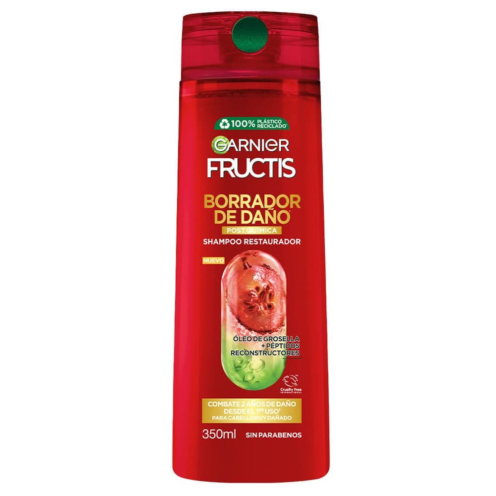Shampoo Garnier Fructis Borrador De Daño Post Quimica Para Cabello Muy Dañado 350 Ml
