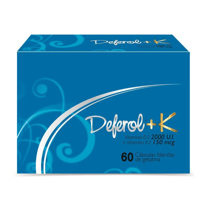 Deferol + K Vitamina D3 + K2 2000Ui+150Mcg Capsulas Blandas Cajas X 60