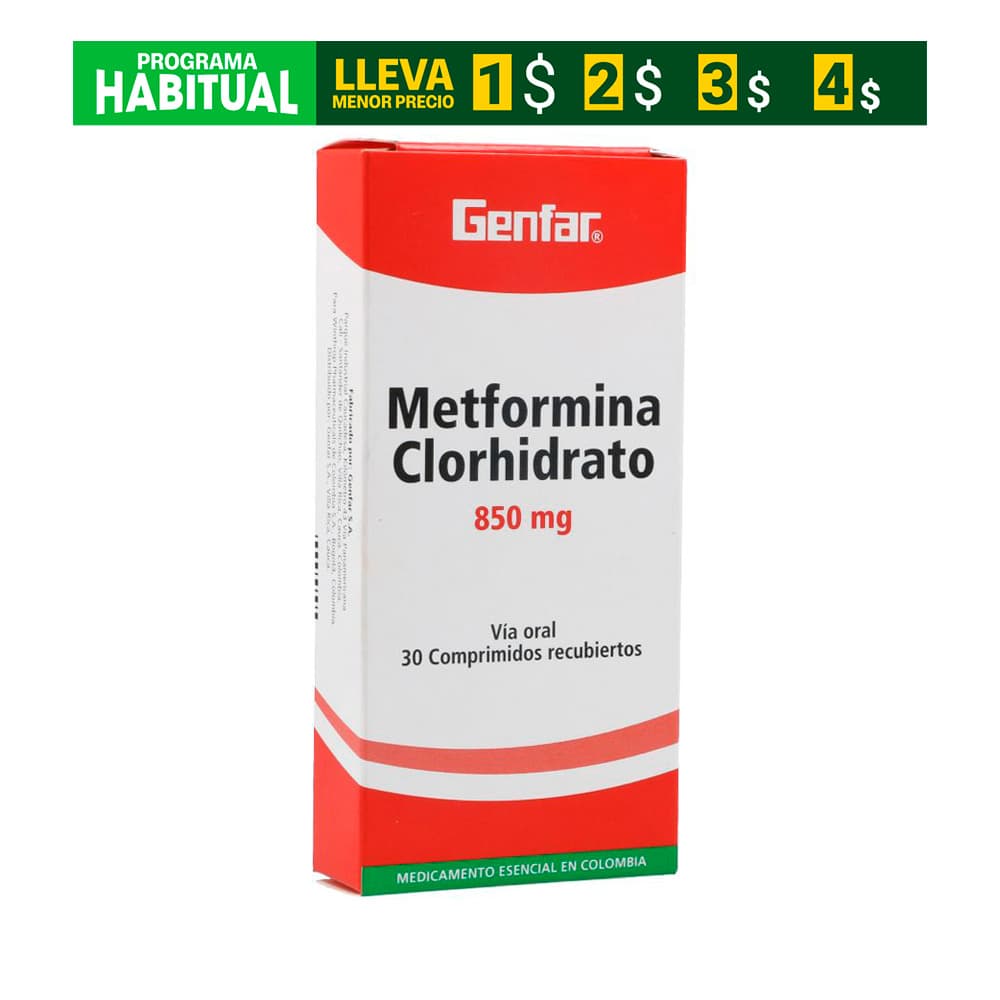 Metformina Clorhidrato 850Mg Caja X 30 Tabletas Recubiertas
