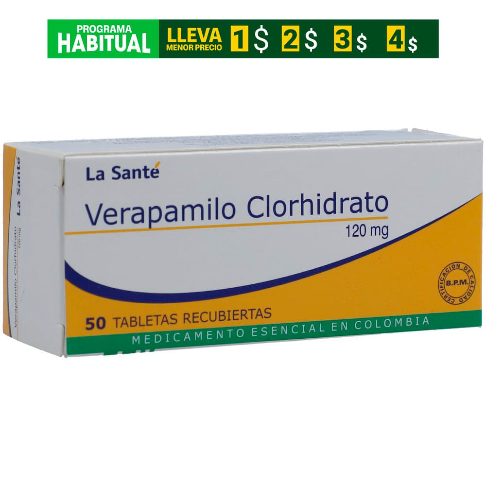 Verapamilo La Santé 120Mg Caja X 50 Tabletas Recubiertas