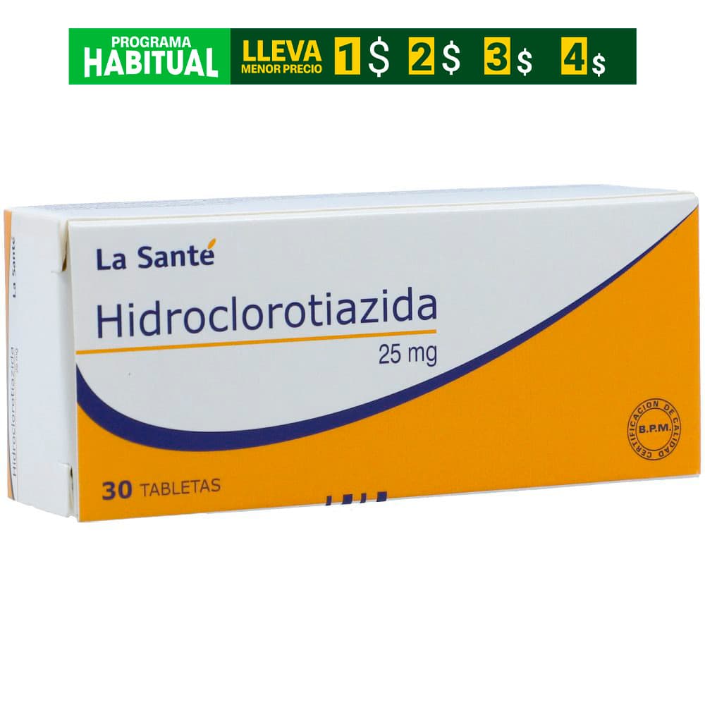 Hidroclorotiazida Tabletas 25Mg Caja X 30