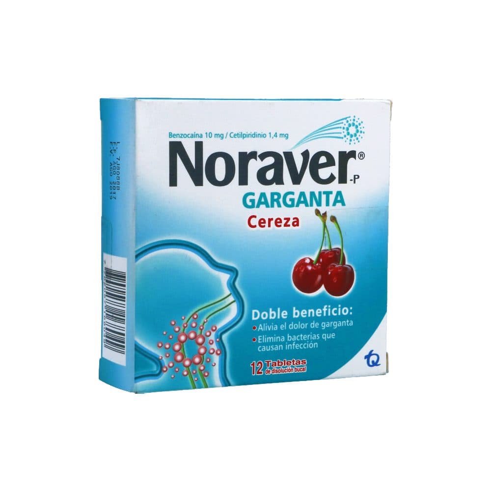Noraver-P Garganta Cereza 12 Tabletas Masticables
